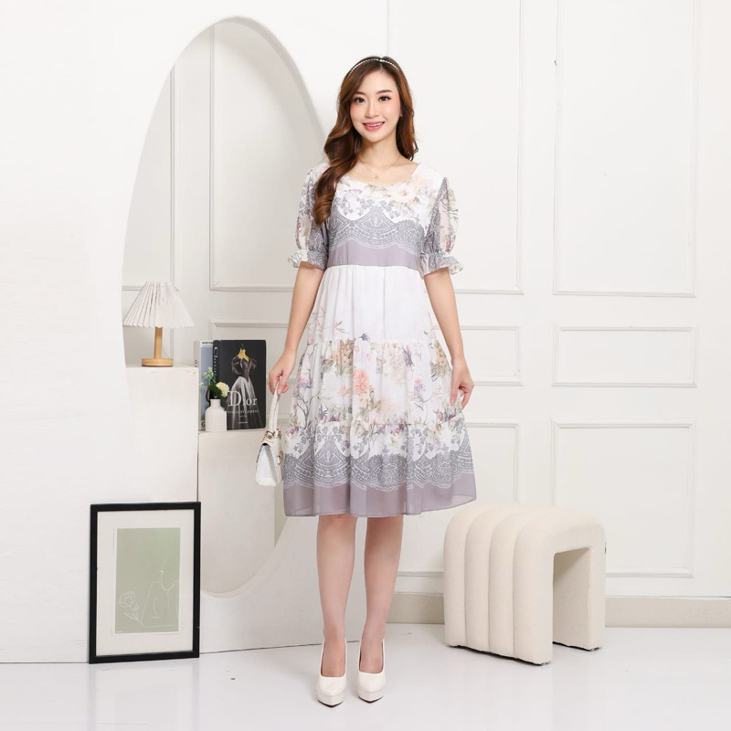 [ Siro ] Midi Dress Yurika Bunga Ceruty Babydoll Halus Premium || Midi Dress / Dress Casual / Mini D