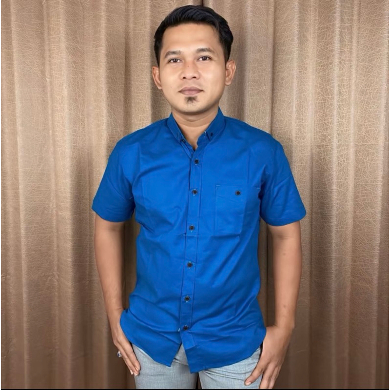 Kemeja casual pria lengan PENDEK emerald green emerald blue hitam navy denim