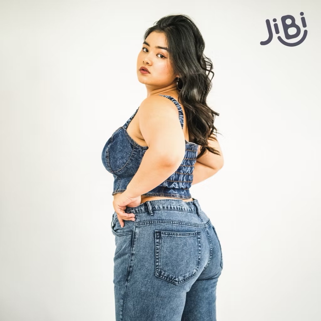 PRELOVED NEW JIBI - Bleu Bralette - Atasan Crop - Tank top denim - BIG SIZE