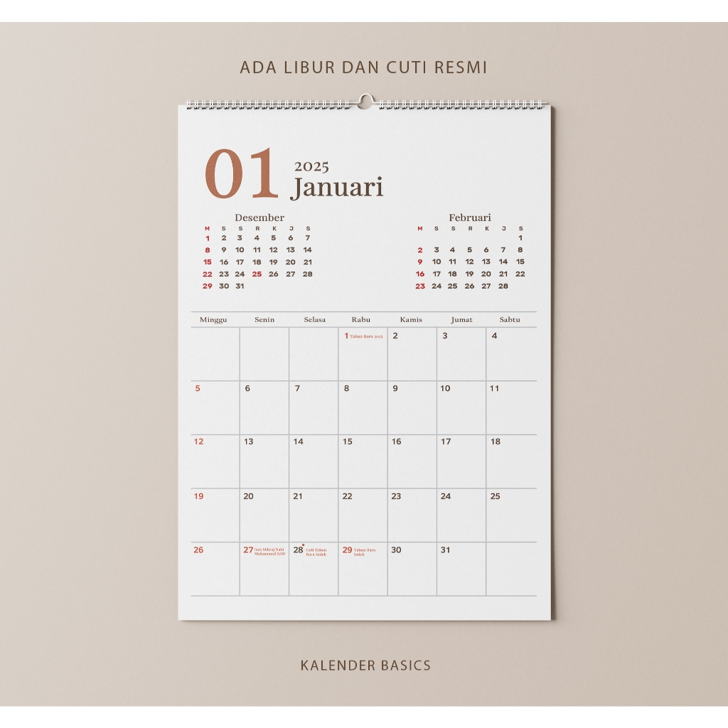 

Kalender Dinding A3 Basics 2025 Premium Quality Spiral