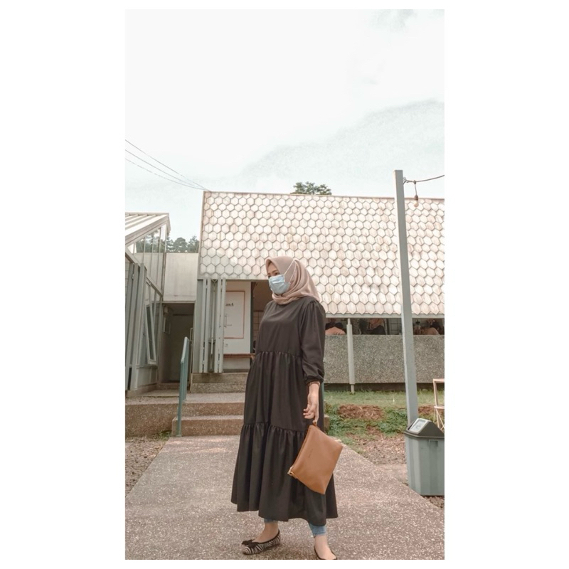 Dress Gamis Blouse Tunik Tunic Balon Hitam Polos