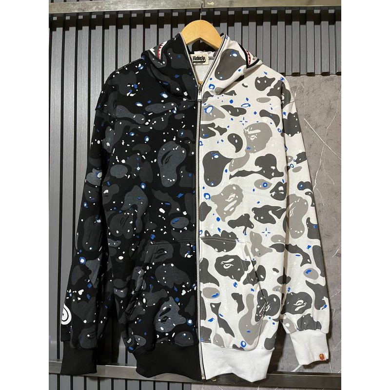 HOODIE ZIPPER BAPE BLACK WHITE GLOW IN THE DARK