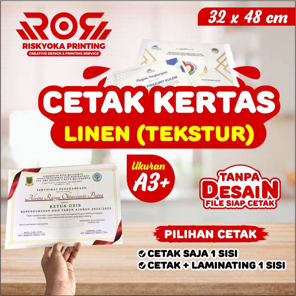 

Cetak Linen A3+ (SERTIFIKAT, PENGHARGAAN, DLL)