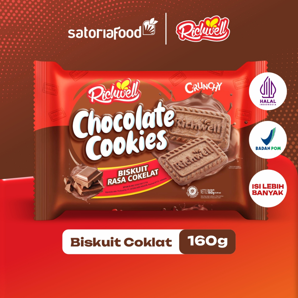 

Richwell Cookies Chocolate 160g | Cemilan Snack Biskuit Kukis Coklat