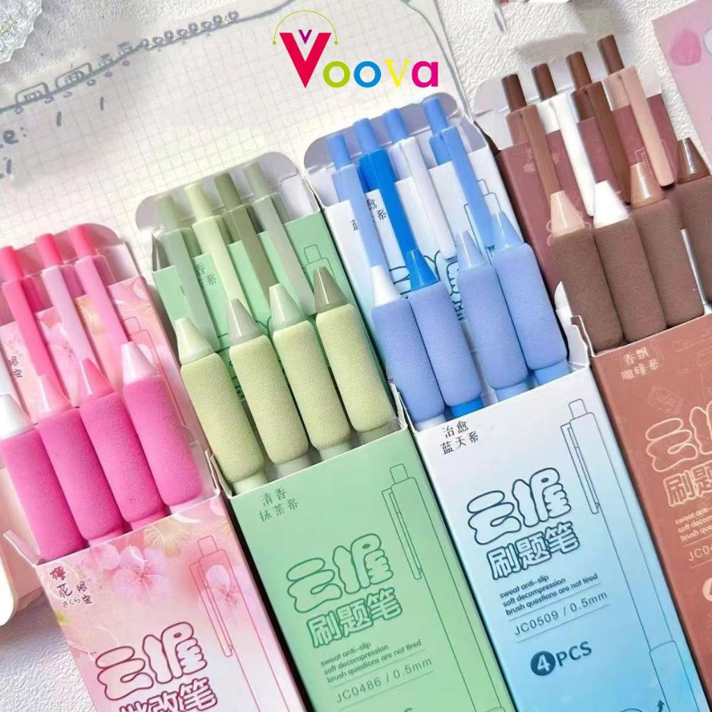 

VOOVA 1 SET ISI 4 PCS Pulpen Gel Mekanik 0.5mm Soft Hand Eurobag Pen Holder Matte Color