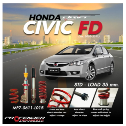 PROFENDER DRIFT FITZ COILOVER suspensi shockabsorber shockbecker Shock HONDA Civic FD FD1 FD2 TEIN I