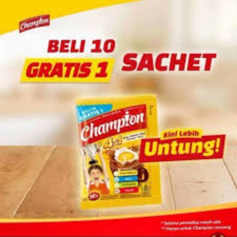 

MAYORA CHAMPION KEMASAN BARU BELI 10 SACHET GRATIS 1 SACHET