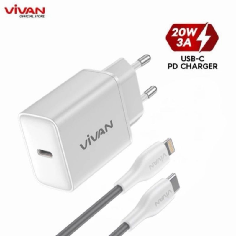 VIVAN CHARGER C20C / C20L PD 20W FAST CHARGING 3A TYPE C TO TYPE C / TYPE C TO LIGHTNING