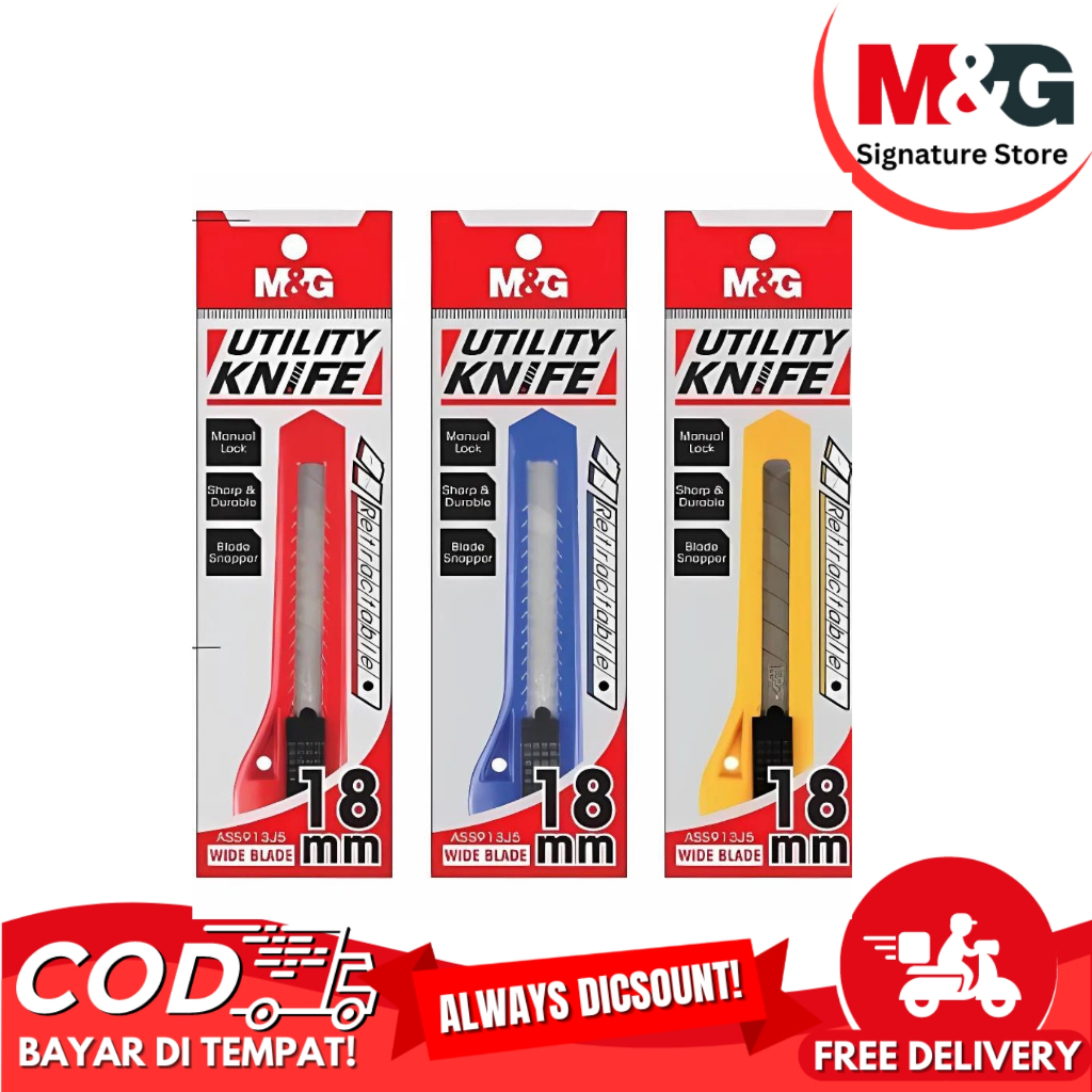 

Cutter M&G Utility Knife 18mm 3 Warna Wide Blade #ASS913J5