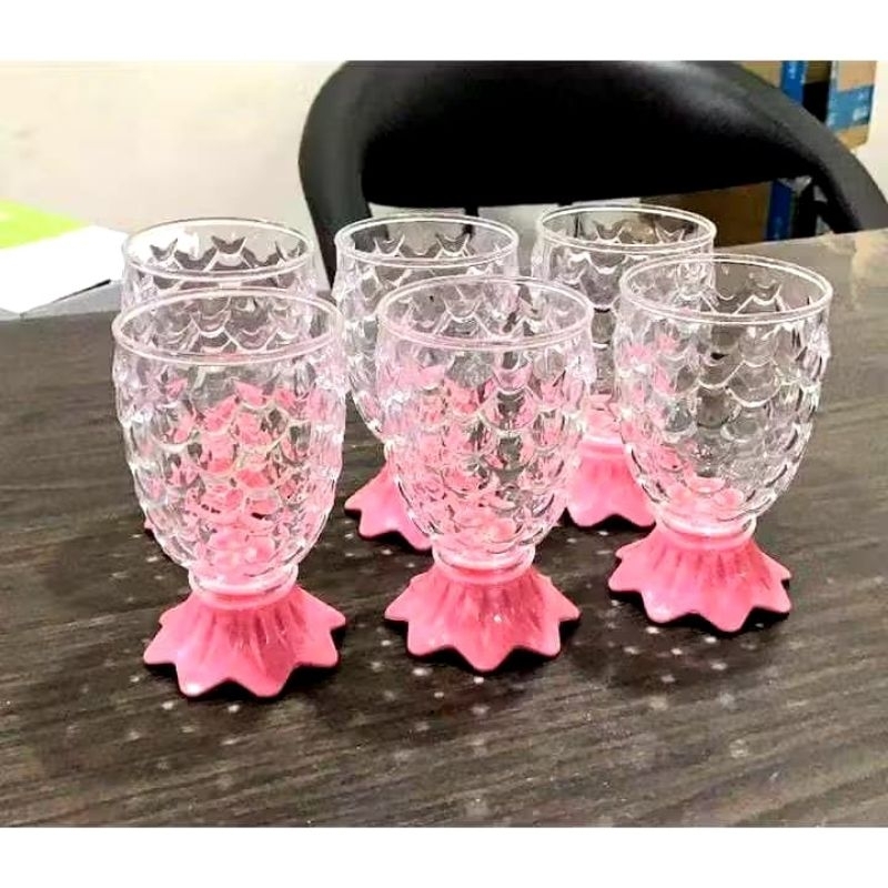 Gelas ikan 6pcs pink/hijau 5032 gelas minum akrilik/plastik golden sunkist