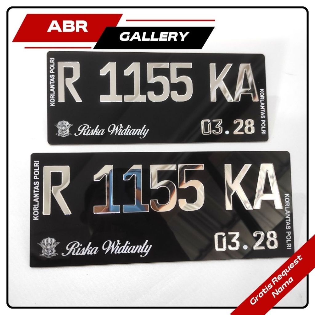 Plat Nomor Hitam Sepeda Motor Huruf Timbul Gold Baut