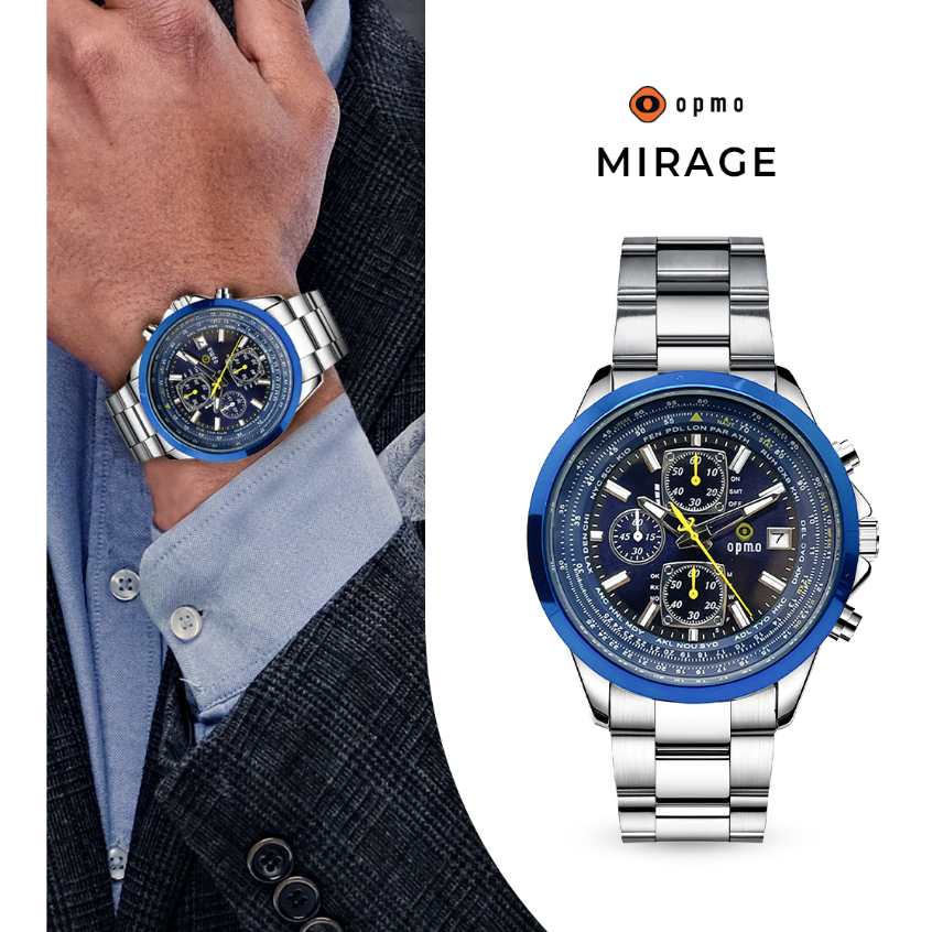 OPMO Mirage Jam Tangan Pria Stainless Oyster Bracelet Strap Sweep Movement Free Box Exclusive