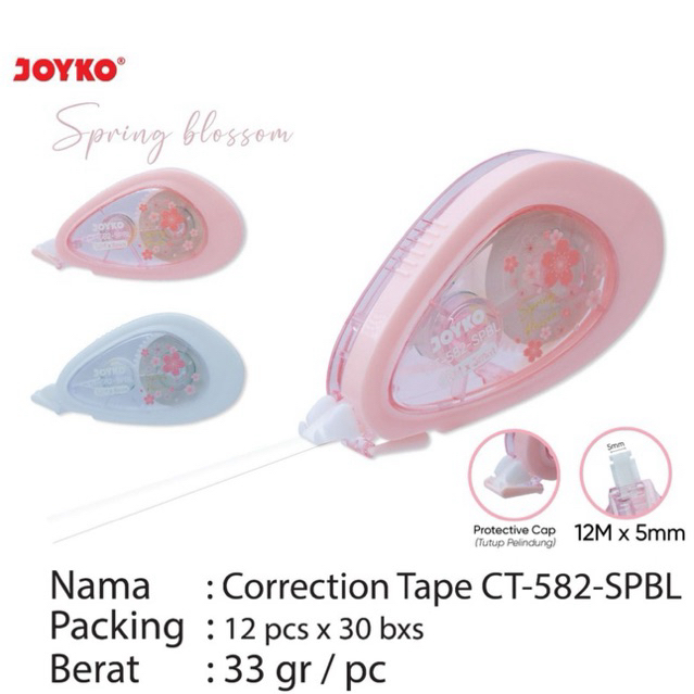 

( 1 pcs ) CT-582-SPBL Tipex Kertas Joyko / Correction Tape 12 Meter x 5 mm / Pita Koreksi Joyko CT582 Spring Blossom warna / Tipe X Pita