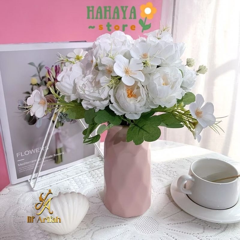 Bunga Cherry Blossom Tangkai Plastik Daun Sakura Artificial