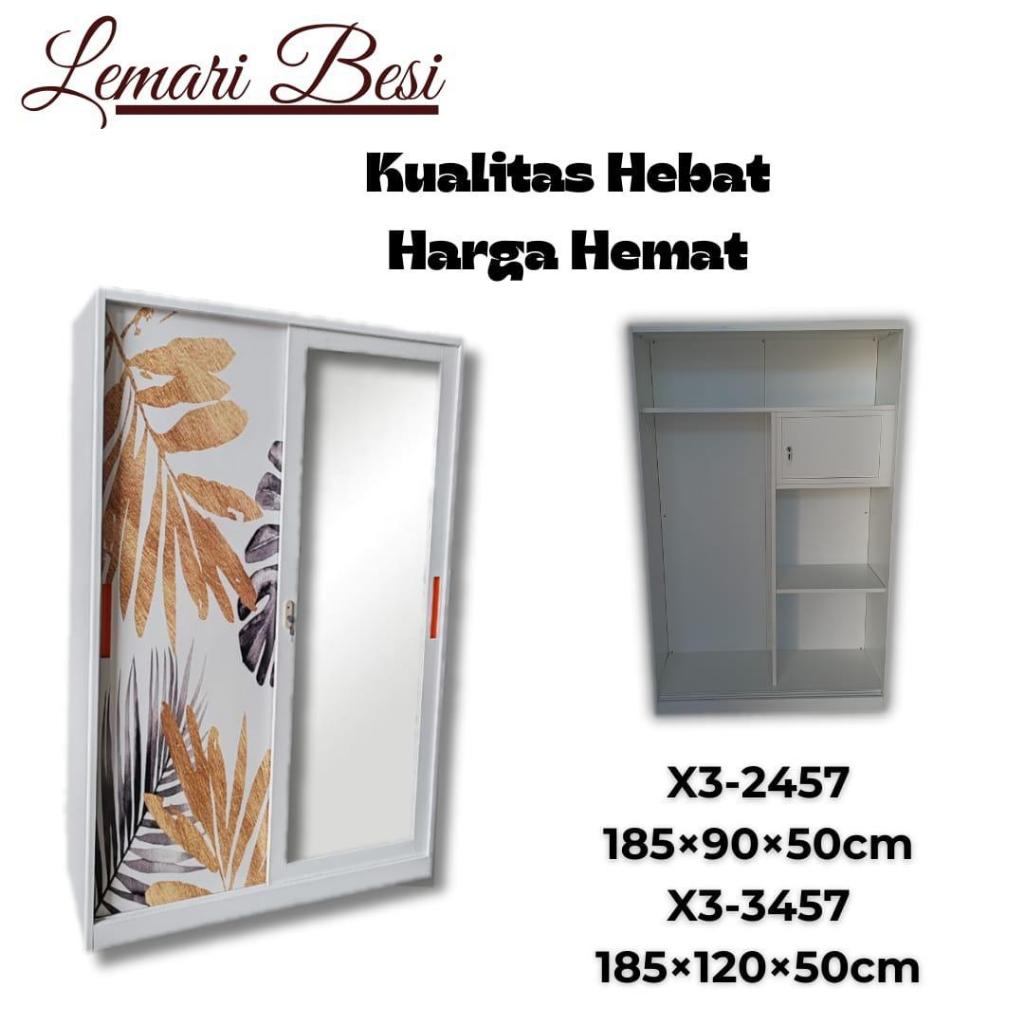 Lemari Baju Sliding Besi X3 3457- Lemari Baju Sliding - Almari Baju sliding - Lemari Baju 2 Pintu - 