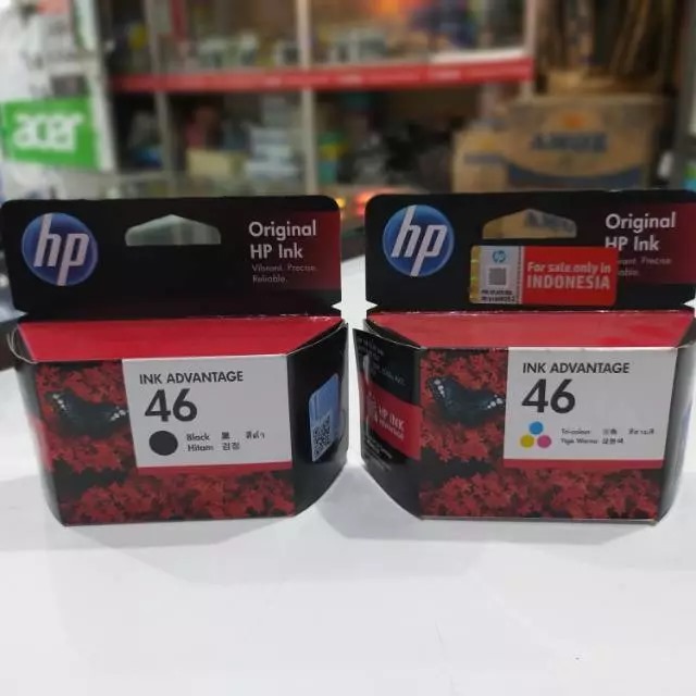 CARTRIDGE HP ORIGINAL 46 BLACK & COLOUR untuk printer hp 2020, 2520, 2529, 4729, 2029