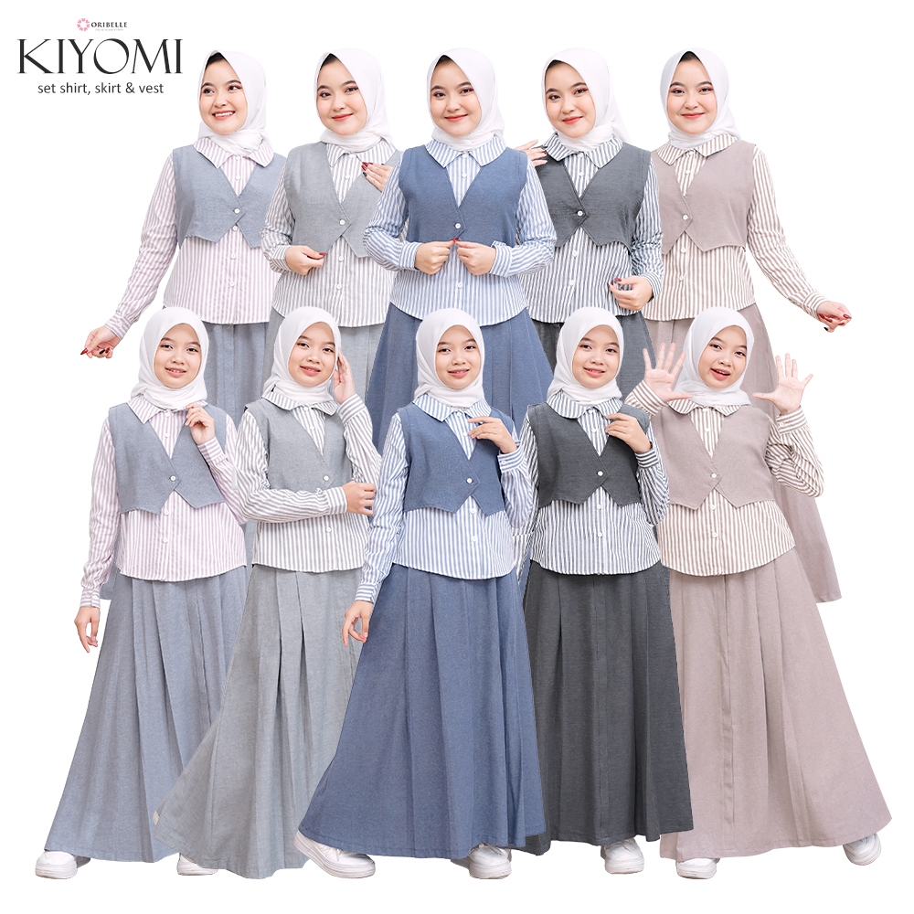ORIBELLE Kyomi Setelan Couple Ibu dan anak Perempuan Set Remaja Tanggung Shirt Kemeja Vest dan Rok