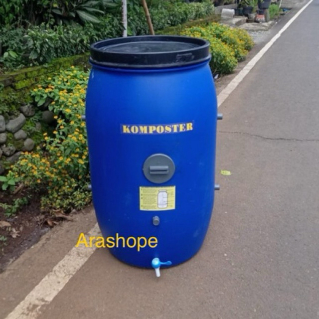 Tong komposter 200 liter/drum plastik /tong komposter/pengurai sampah/drum plastik tutup lebar