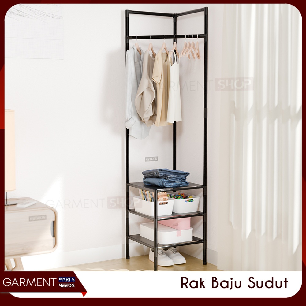 Rak Gantungan Baju Sudut Ruangan Stand Hanger Pakaian 2 3 Susun Rack Sepatu Dan Tas Portable Lemari