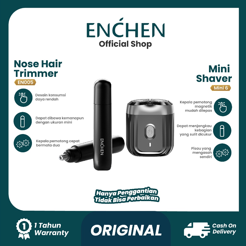 [Penawaran Kombo] ENCHEN Mini 6 & EN005 Mini Shaver Alat Cukur Jenggot Nose Ear Trimmer