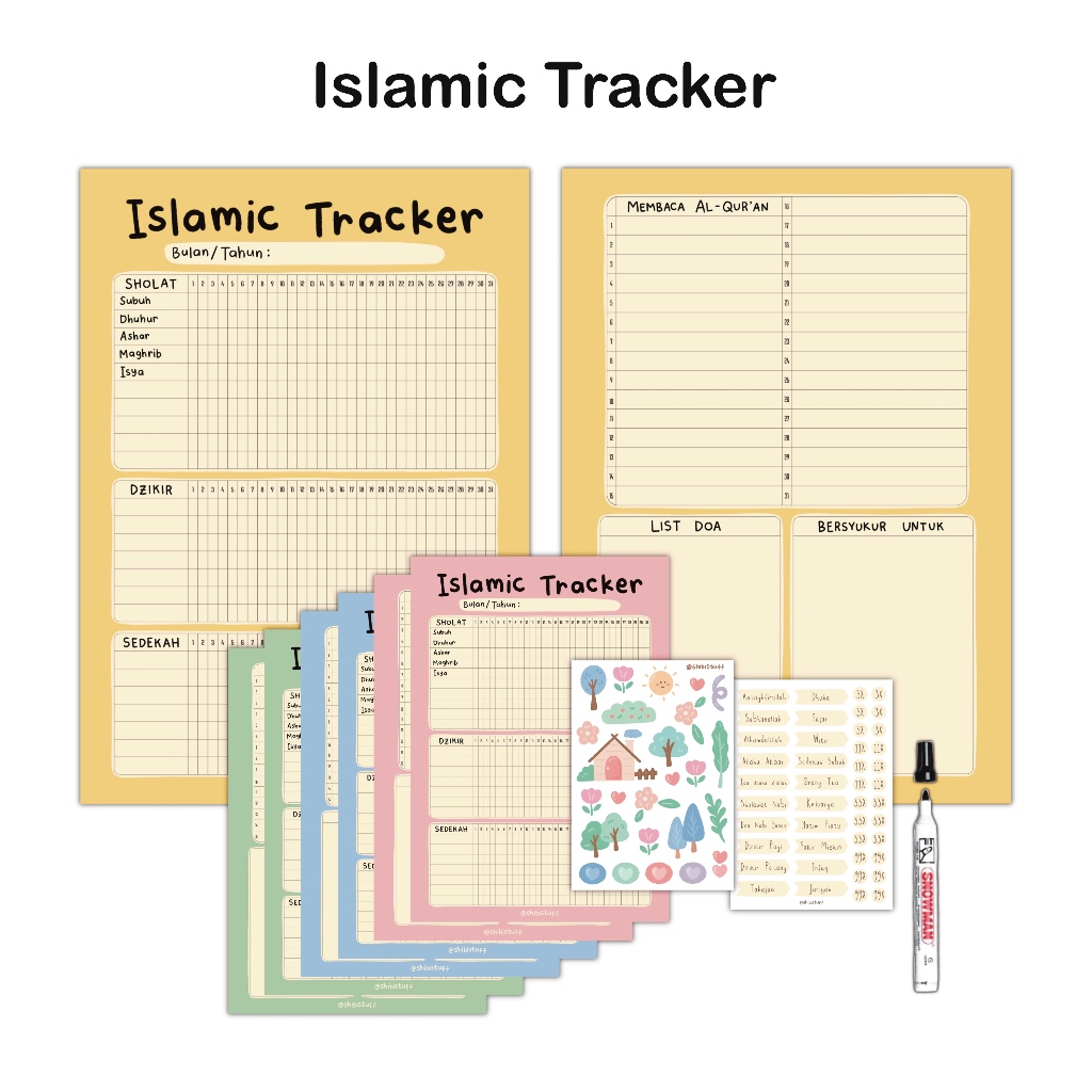 

Islamic Tracker 30 hari | Planner Ibadah 1 bulan | Wipe and Clean | Shibi Stuff