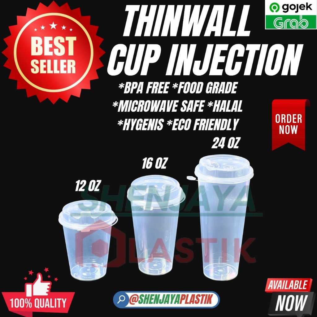 

THINWALL CUP INJECT, GELAS PLASTIK BOBA | MERK VICTORY | UK 12,16,24OZ | ISI 500PCS/PAK