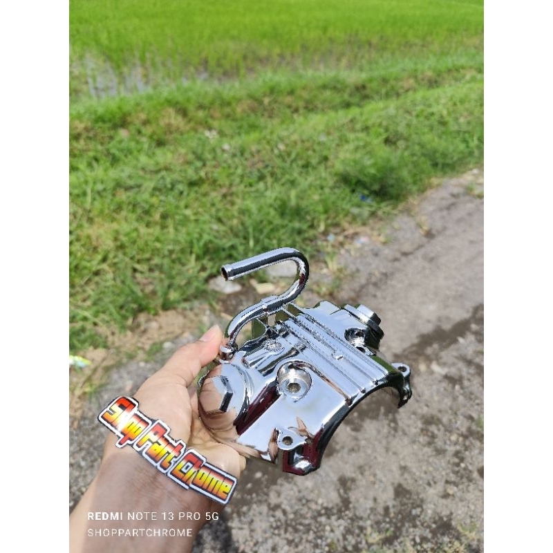 Capil/Tutup kop atas mesin ORIGINAL MEGAPRO PRIMUS CROM SET PIPA HAWA