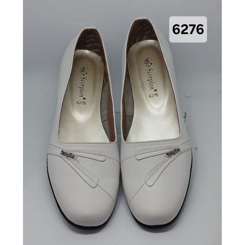 Scorpion - 6276 Putih Sepatu Kulit Pantofel Wanita Flat Shoes