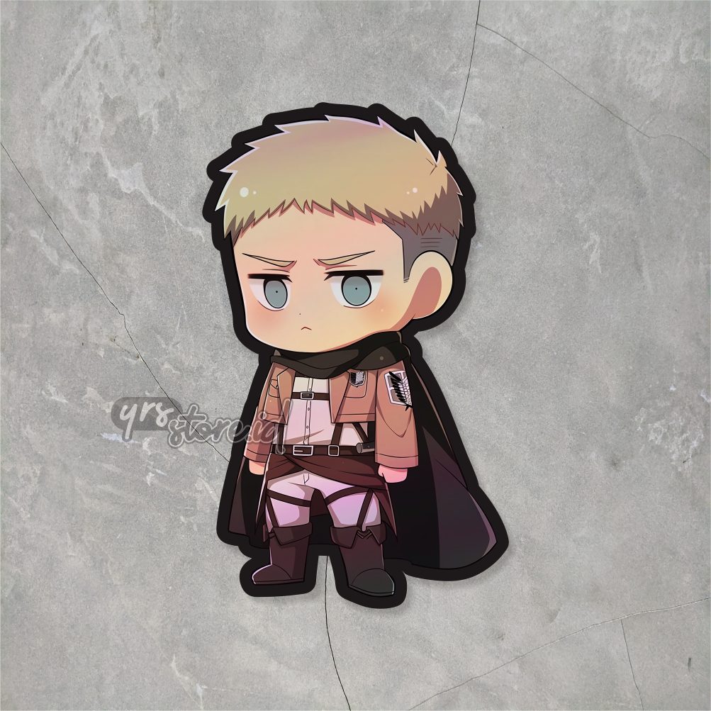 

Sticker Anime Hologram AOT Karakter Reiner Braun Chibi Ukuran +- 7 x 4,3 cm sticker case hp laptop dll