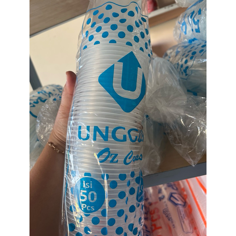 

Unggu 14 oz cup plastik datar