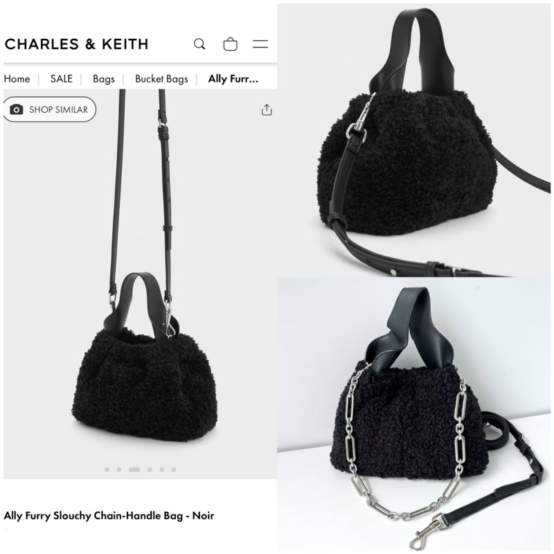 ala Charles & Keith Dumpling Bag Ally Furry Slouchy Chain Handle Bag Tas Bulu Jinjing Tote Tenteng S