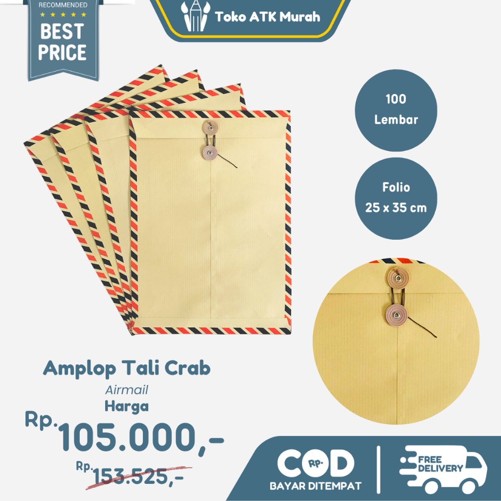 

1 DUS Amplop Coklat Tali Folio Airmail 310 Crab 25x35 isi 100 Lembar