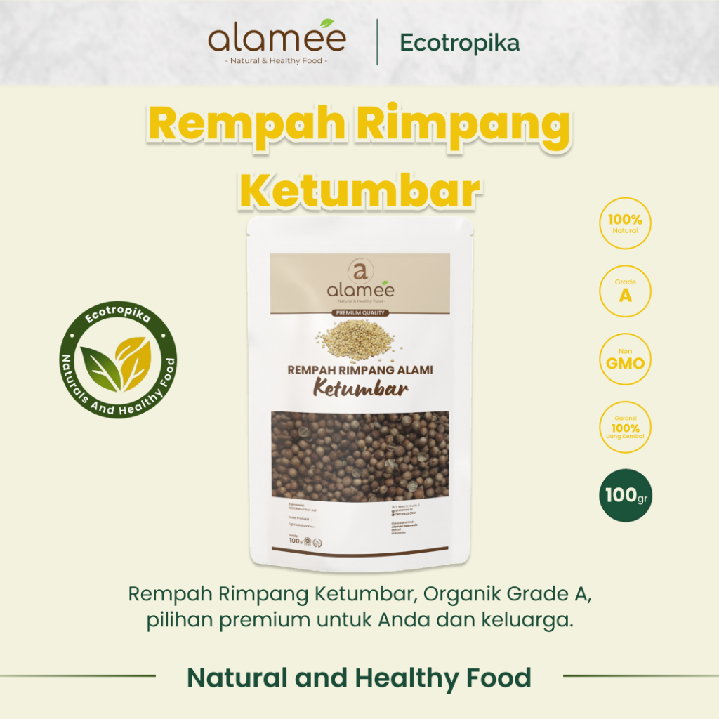 

Ketumbar Organik Coriander Seed Biji Utuh Rempah Rimpang Alami Premium Kemasan 100 Gram