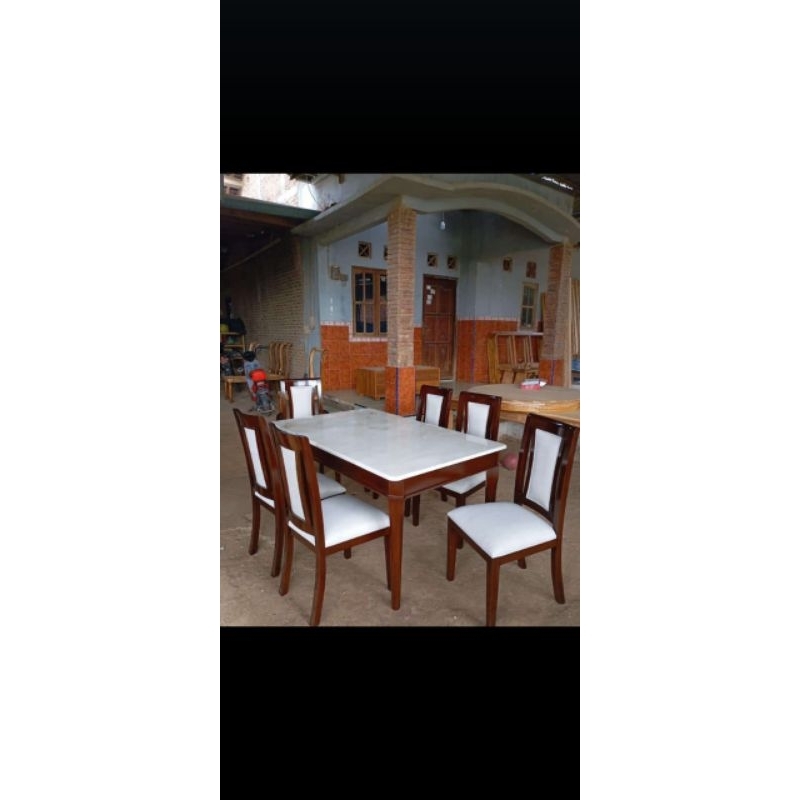 kursi makan meja marmer 6 kursi