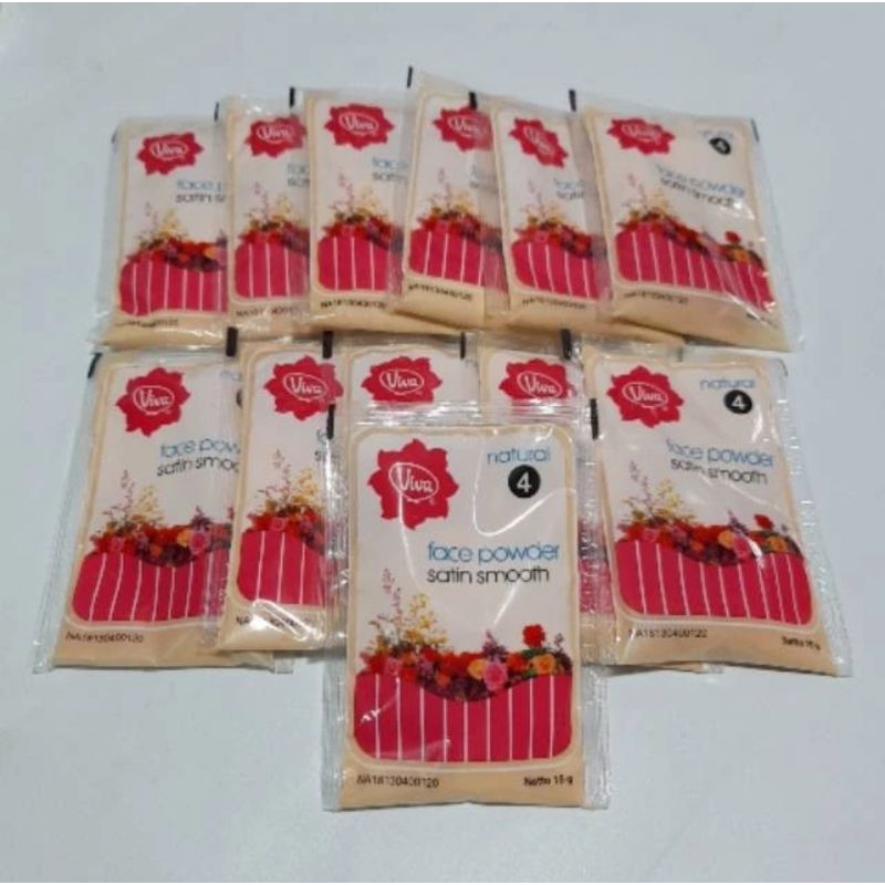 [ 12 saset ]  Bedak tabur viva face powder satin smooth Natural 15 grm BPOM