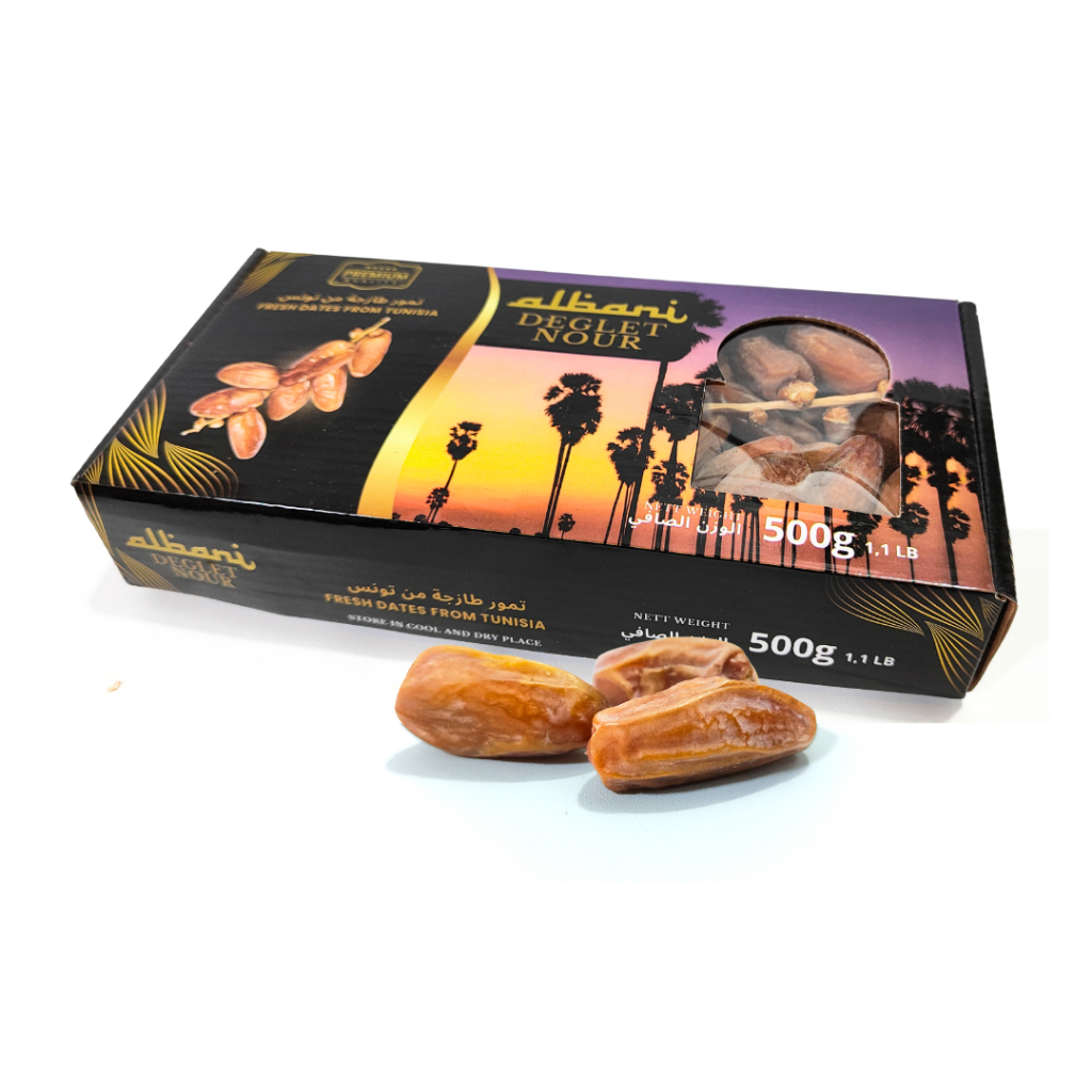

Kurma Tunisia Tangkai Albani 500gr / Kurma Tangkai Deglet Nour / Kurma Palm Tunisia Kering / Palm