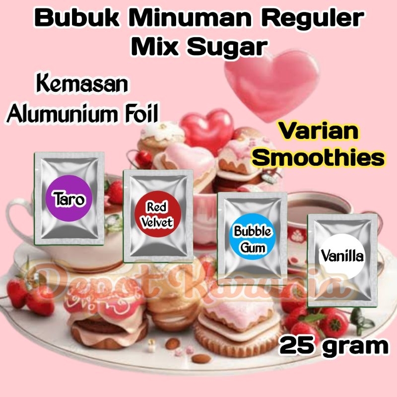 

Bubuk Minuman Rasa Taro Red Velvet Bubble Gum 25gr Serbuk Minuman Kekinian Varian Smoothies