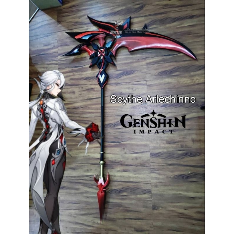 Weapon Cosplay Savut Arlechinno Scythe Crimson Moon's Semblance dari Genshin Impact