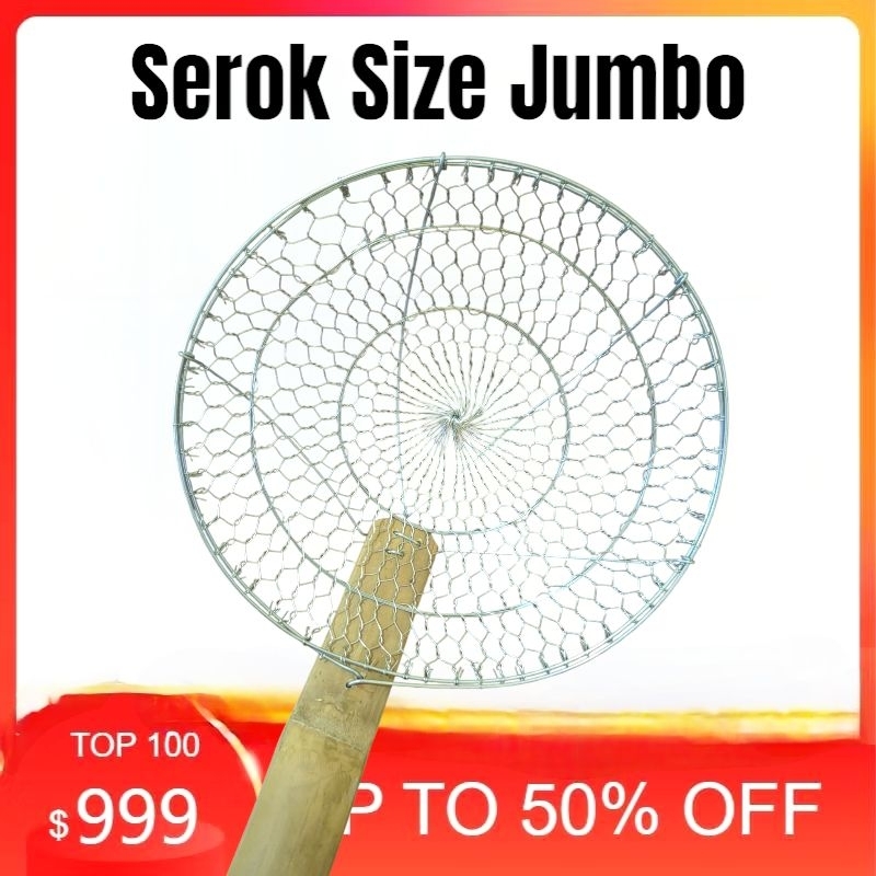 Serokan Gorengan Jumbo No 12 - Diameter 32 cm, Panjang 45 cm, Bahan Anti Karat - Saringan Ukuran Bes