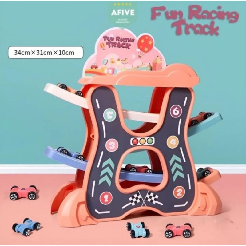 Mainan Fun Racing Track Selunjur Zig Zag Sliding race cars