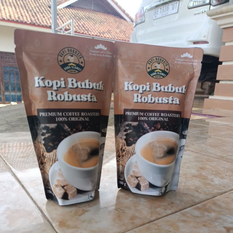 

100 % Kopi Murni Robusta Asli Lampung ukuran 200 Gram merk Kang Slamet