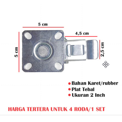FUKUDA Roda Kastor 2 Inch ORANGE TEBAL PLUS REM / Castor Swifel Plate Etalase Troli PER SET