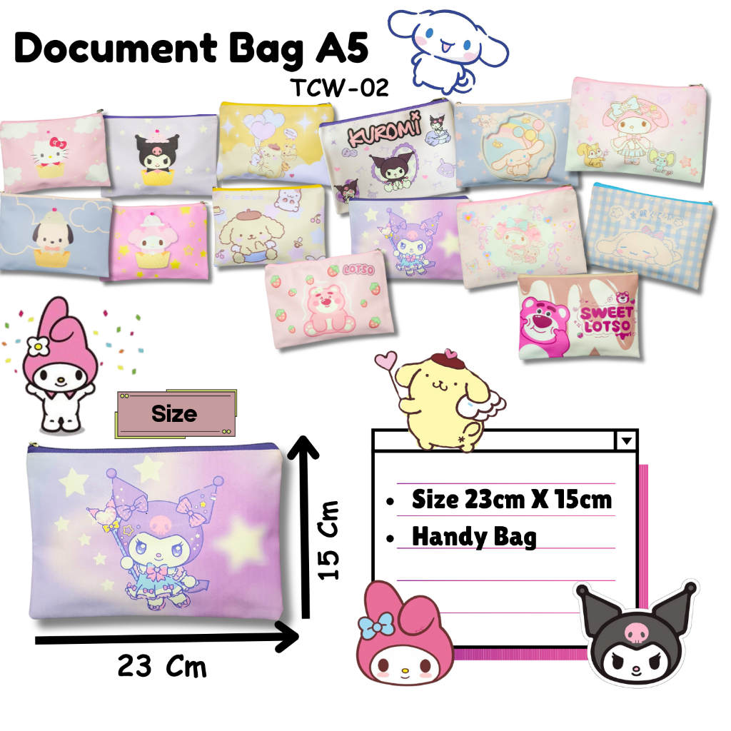 

TCW Document Bag Fancy uk A5 25 x 16 TCW02 sanrio and friends kuromi - hk - Cinnamorol - mymelody - pompompurin