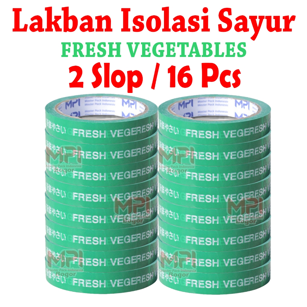 

2 Slop / 16 Pcs - Lakban Isolasi Sayur Fresh Vegetables 18 mm x 50 Meter - Lakban Sayur Fresh - Master Pack Indonesia Bogor