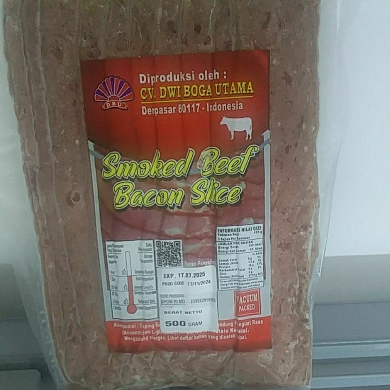 

Diproduksi Dwi Boga Utama Smoked Beef Bacon Slice 500 gram