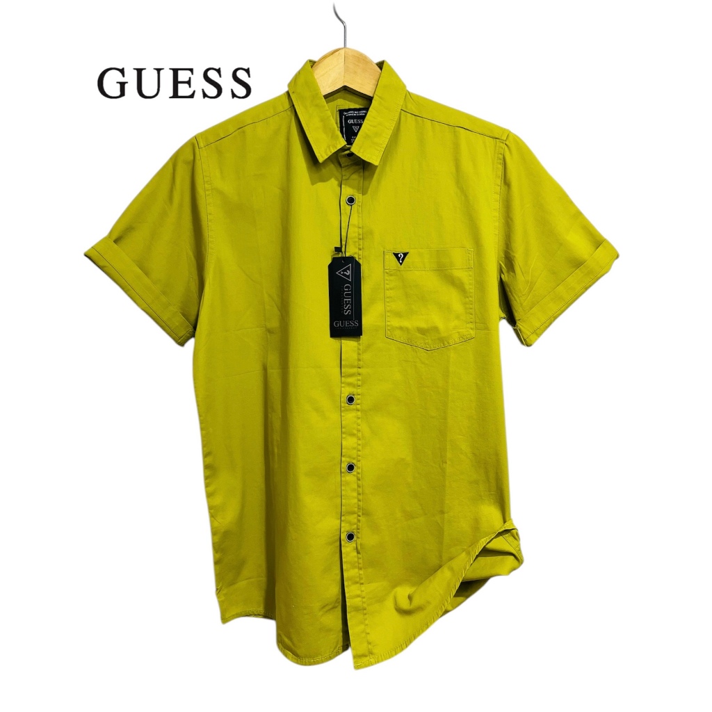 Guess kemeja lengan pendek pria slimfit / kemeja putih pria lengan pendek