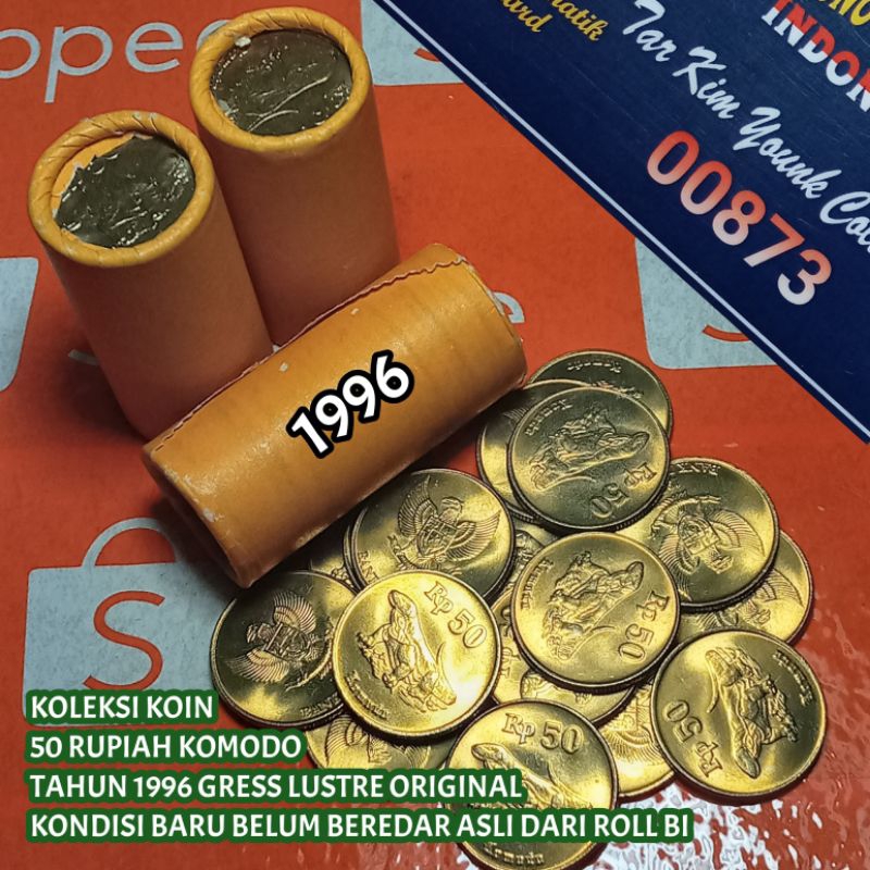 Uang Kuno Koin 50 Rupiah Komodo Tahun 1996 Gress Baru Lustre Original Dari Roll