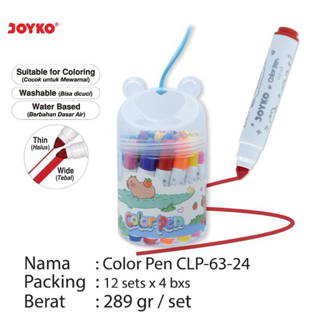 

Joyko Color Pen CLP-63-24 / Washable Color Pen CLP-63 24W / Spidol Warna 24 warna Clp-63-24 dapat Dicuci Joyko
