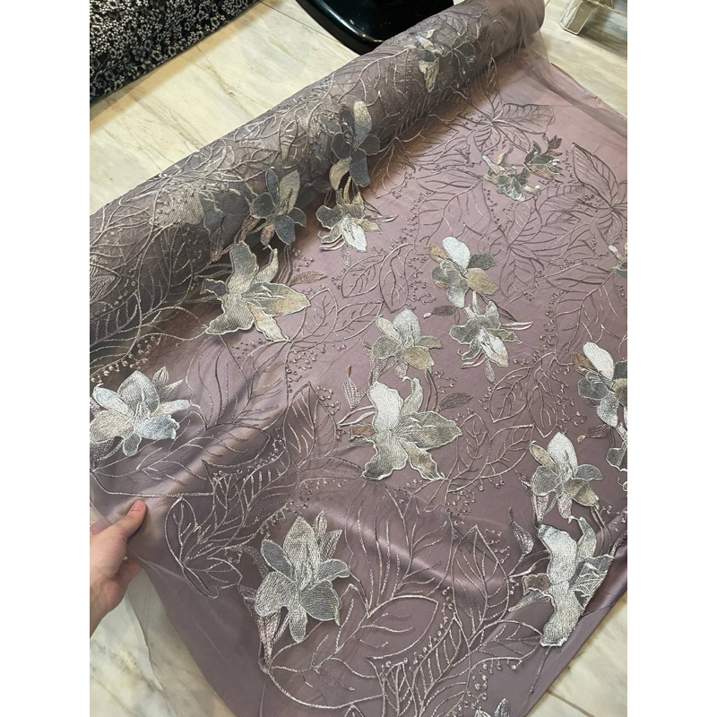 Bahan Brukat Tile Summer Floral Bunga Besar Warna Mauve
