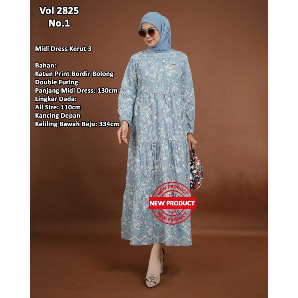 DRESS KATUN KATUN BOLONG- DRESS RUFLLE PREMIUM KATUN PRINT BORDIR BOLONG 2825
